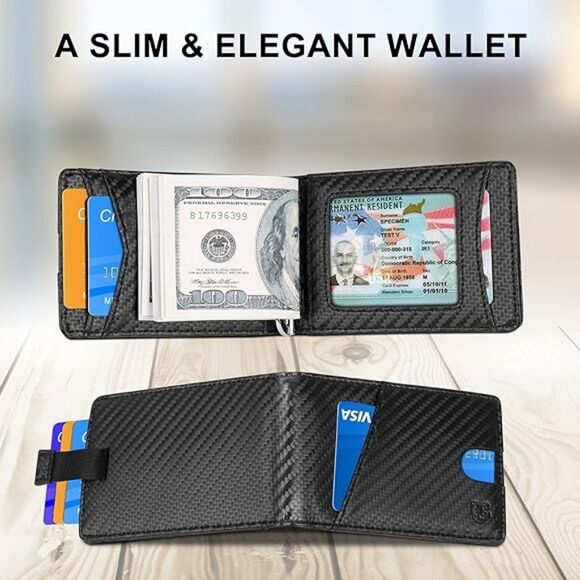 RFID Minimalist Bifold Slim Wallet with Money Clip 6 CC slots & 1 ID Win… - Picture 2 of 9